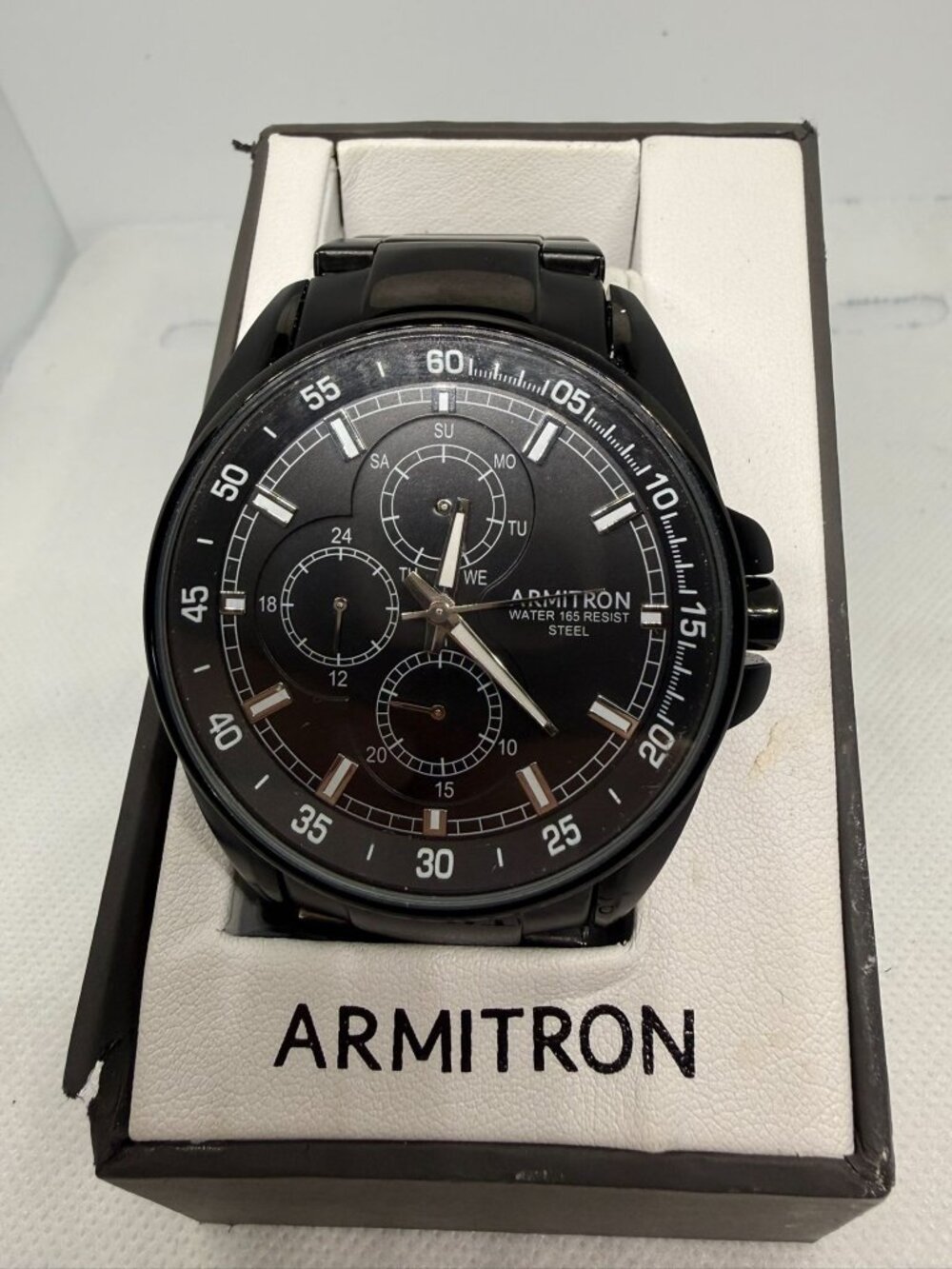 Armitron 20/5224BKTI Men 47MM Black Ion-Plated Multifunction Day/Date/24Hr Watch